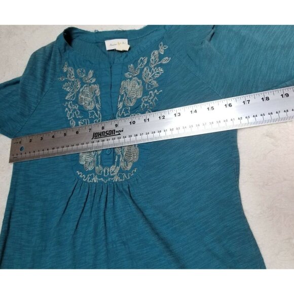 Anthropologie Meadow Rue Womens Embroidered Popover Top XS Blue Long Sleeves - Picture 7 of 8